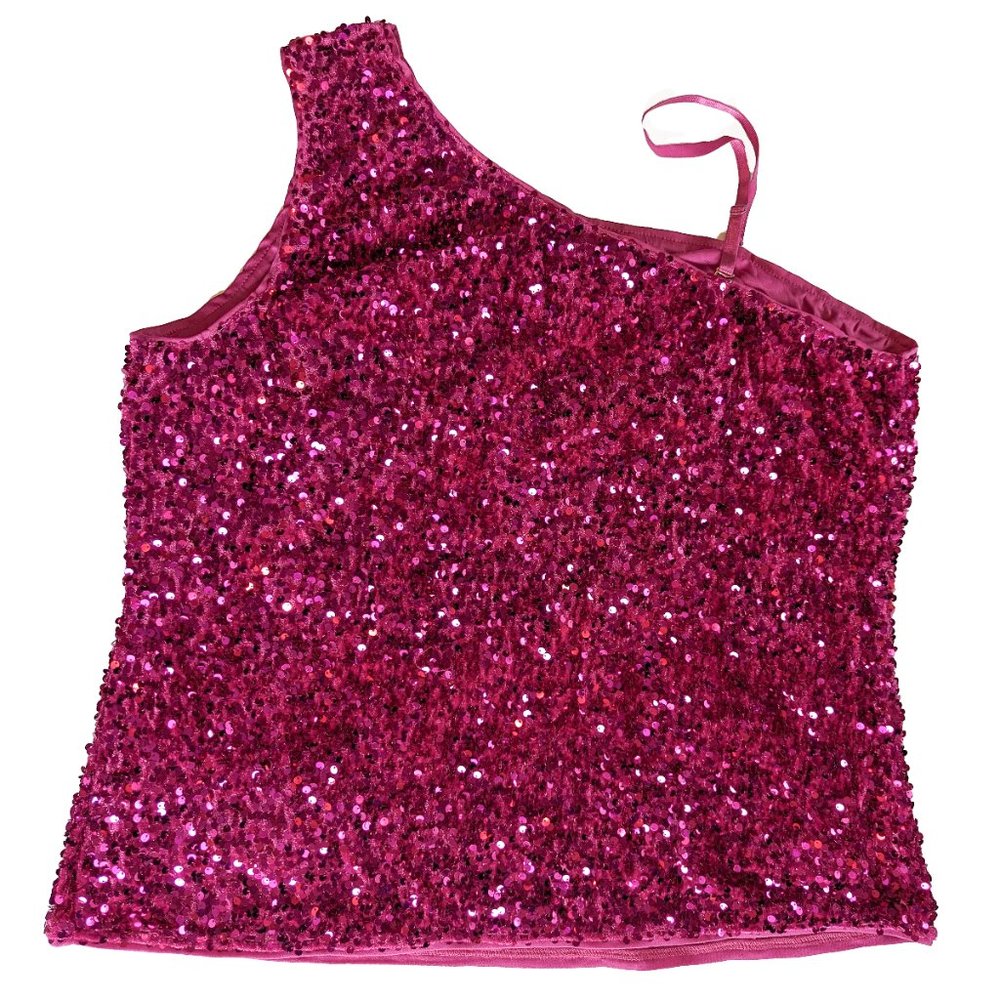 GRACE KARIN Women's Barbie Pink Sequin Tank Top One Shoulder  Party Camisole XXL - Picture 3 of 7